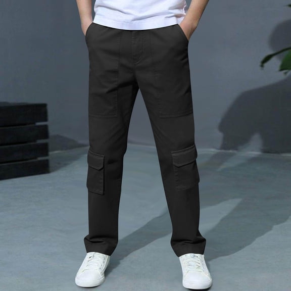 Floleo Boys' Spring and Summer Pants Solid Color Ankle Tied Casual Work Pants Comfortable and Breathable Versatile for Daily Use Weekend Vacation Outdoor Sports(Black,7-8 Years)