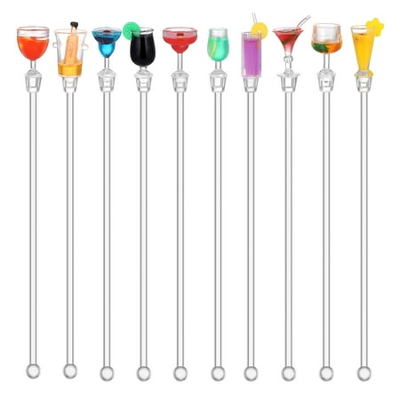 

HOMEMAXS OUNONA 10pcs 23CM Cocktail Drink Mixer Bar Stirring Mixing Sticks with Colorful Miniature Accessory (Random Color)