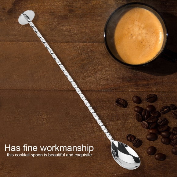 Professional Cocktail Spoon, Stainless Steel Bar Mixing Spoon with Long Handle for Layered Drinks, Beverage Stirring and Coffee Mixing, Bartender Essential Tool