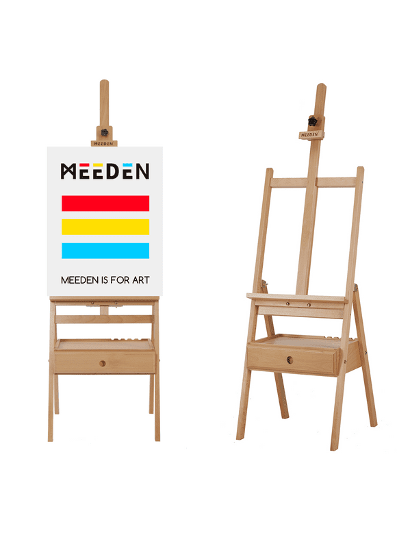 MEEDEN Wooden H-Frame Studio Easel, Painting Easel with Artist Storage Drawer, Adjustable Art Easel for Adults Painting, Hold Canvas up to 36", Beechwood