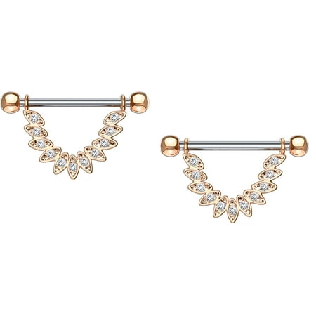 Nipple rings CZ Set Linked Feather Dangle 316L Surgical Steel