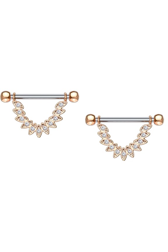 Nipple rings CZ Set Linked Feather Dangle 316L Surgical Steel