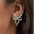 thumbnail image 2 of TAAPSEE JEWELS 14k White Gold Finish Round Cut Cubic Zirconia Bow Shape Womens Stud Earrings Silver, 2 of 4