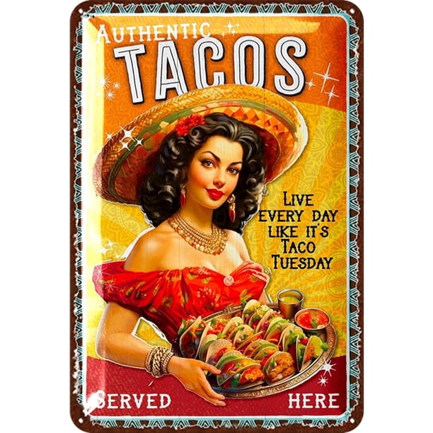 Placa Metal Vintage Taco Girl Pintura Hierro Rectangular Arte La Pared 20x30cm