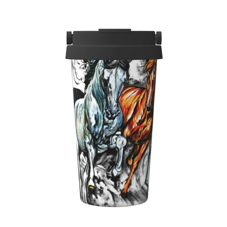 

KLL Four Running Horses Pattern Stainless Steel Vacuum Insulated Tumbler - Carry Insulated Coffee Mug - Reusable Insulated Cold Brew Iced Coffee Cup Thermos
