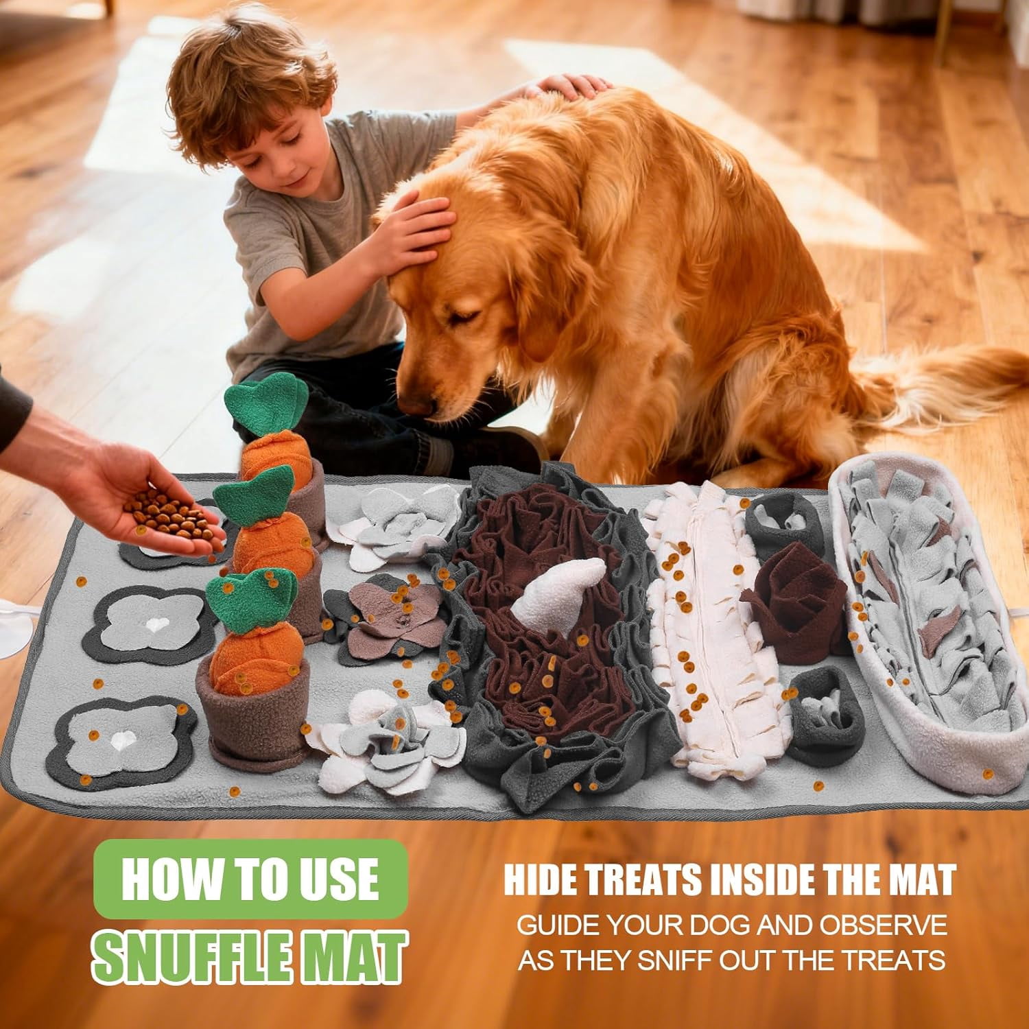 Snuffle Mat for Dogs Large Breed - 32'' X 20'' Washable Durable Sniff Mat for Slow Feeding Training, Enrichment Puzzle Toy for Mental Stimulation & Stress Relief Gray-Black