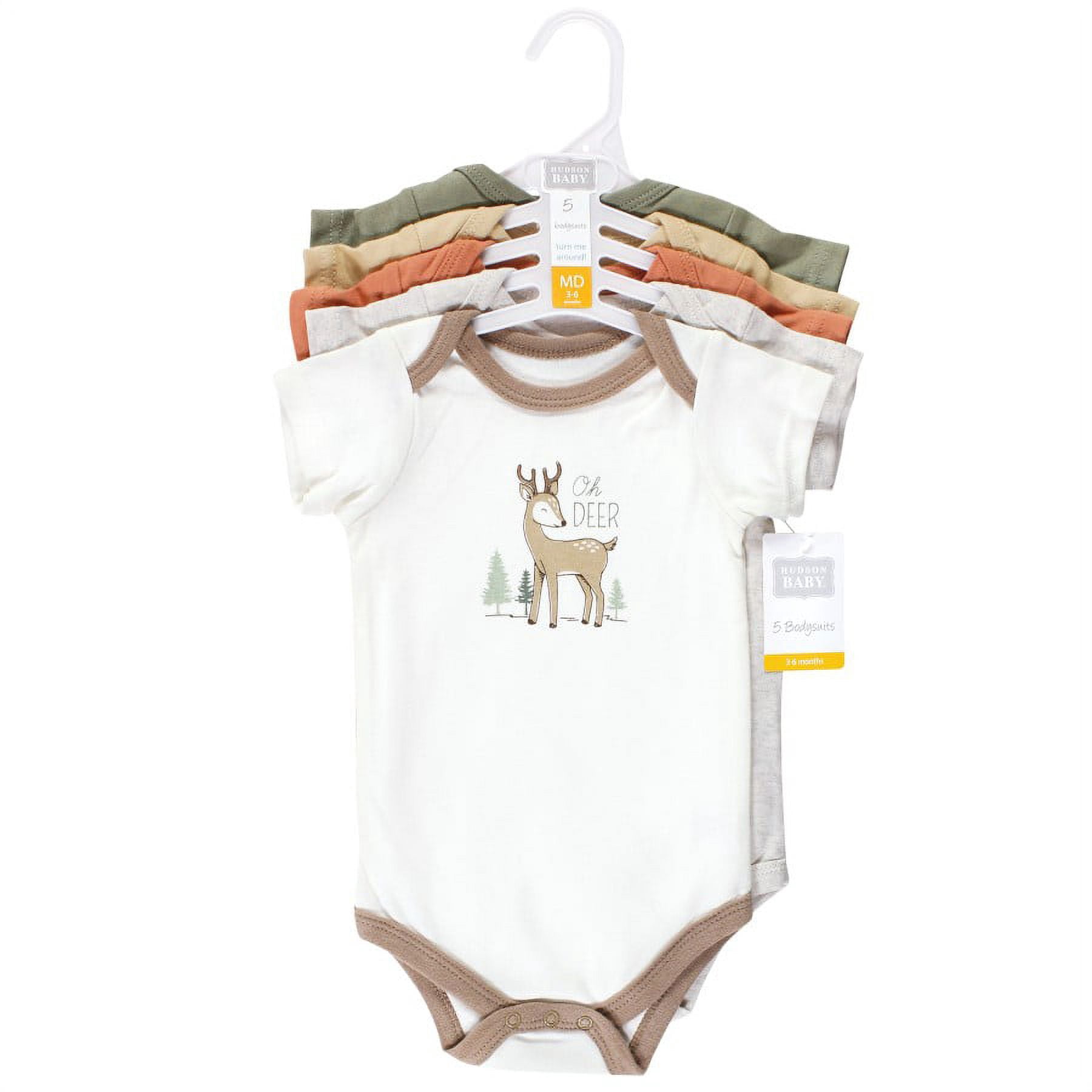 Hudson Baby Short Sleeve Bodysuits, 5-Pack, Newborn- 24 Months
