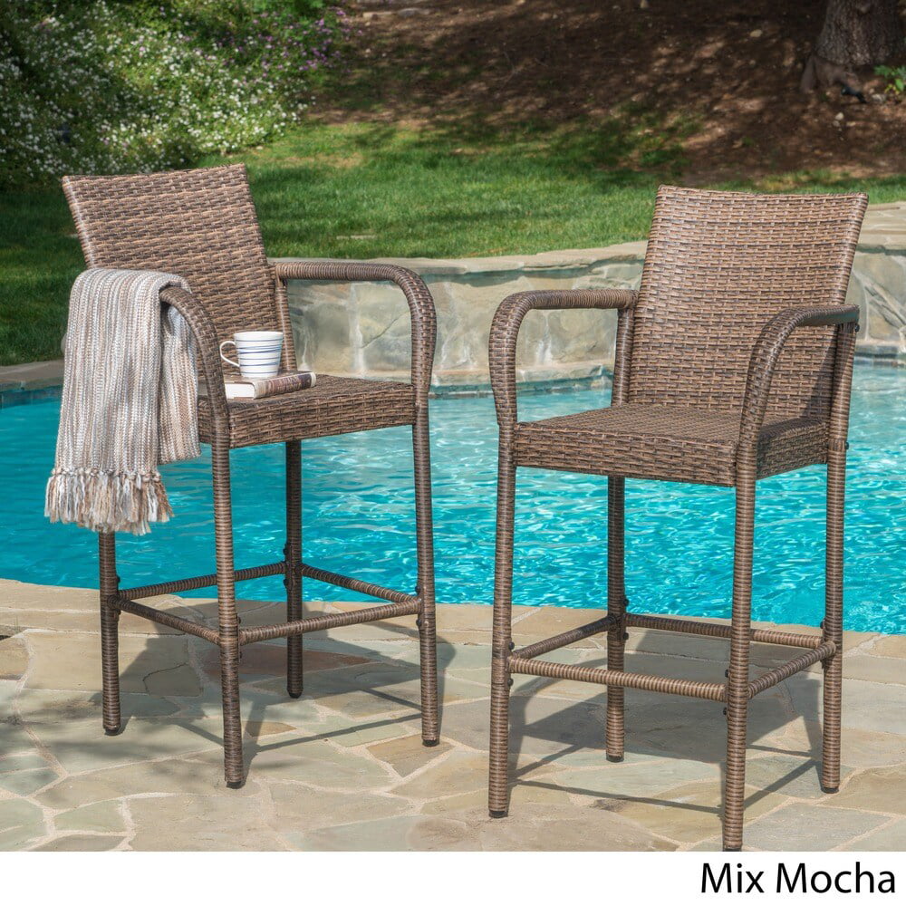 Christopher Knight Home Delfina Outdoor, White Wicker Outdoor Bar Stool Set Of 4 By Christopher Knight Home