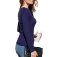 thumbnail image 3 of Doublju Women's Placket Neck Long Sleeve Ribbed Top (Plus Size Available), 3 of 4