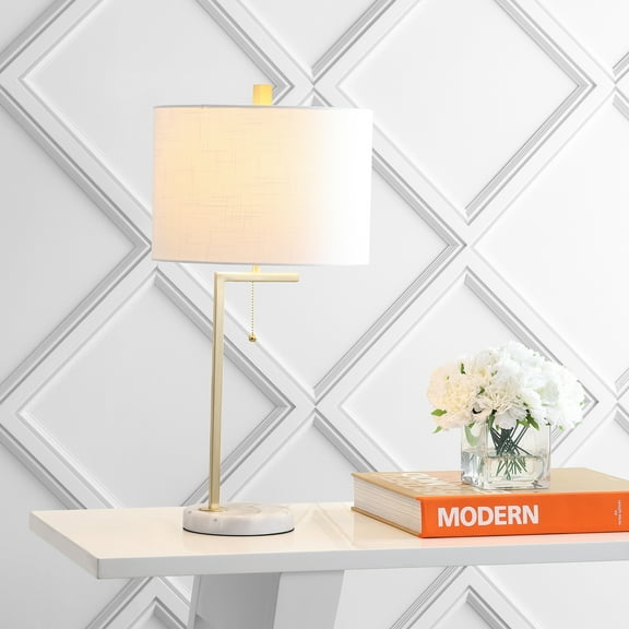 JONATHAN Y Alyssa 24.5" Metal/Marble LED Table Lamp, Brass Gold/White, JYL1043A