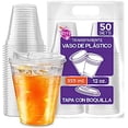thumbnail image 1 of Berry Hip 50 Vasos de Plastico con Tapa con Boquilla Transparentes de 12 oz, Desechables, Vasos Perfectos para Llevar Café, Chocolate, Bebidas Frias, Batidos… Best Trading VTB12-1, 1 of 5