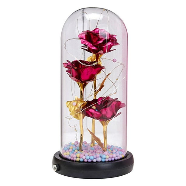 Flor De Rosa Encantada En Cúpula De Cristal Luz LED Decoración Del Día De San Valentín Rosa Roja Sunnimix Flor rosa de hadas
