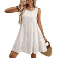 thumbnail image 2 of Bnwani White Dresses,Women Dresses,Plaid,Crew Neck,Casual,Sleeveless,White,L, 2 of 7