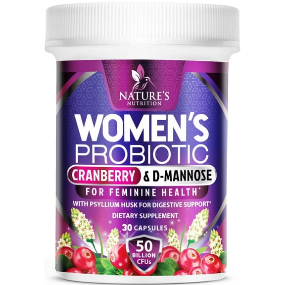 Probiotics for Women with Prebiotics & Cranberry, 50 Billion CFU, Vaginal Women's Probiotic for Immune & Digestive Health, D-Mannose for Urinary Health, Shelf Stable No Soy Gluten Dairy - 30 Capsules