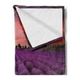thumbnail image 2 of Dark Purple Soft Flannel Fleece Blanket, Lavender Field Photo with Burnt Sienna Toned Sunset Sky Tree Silhouettes, Cozy Plush for Indoor and Outdoor Use, 70" x 90", Coral and Purple, by Ambesonne, 2 of 5