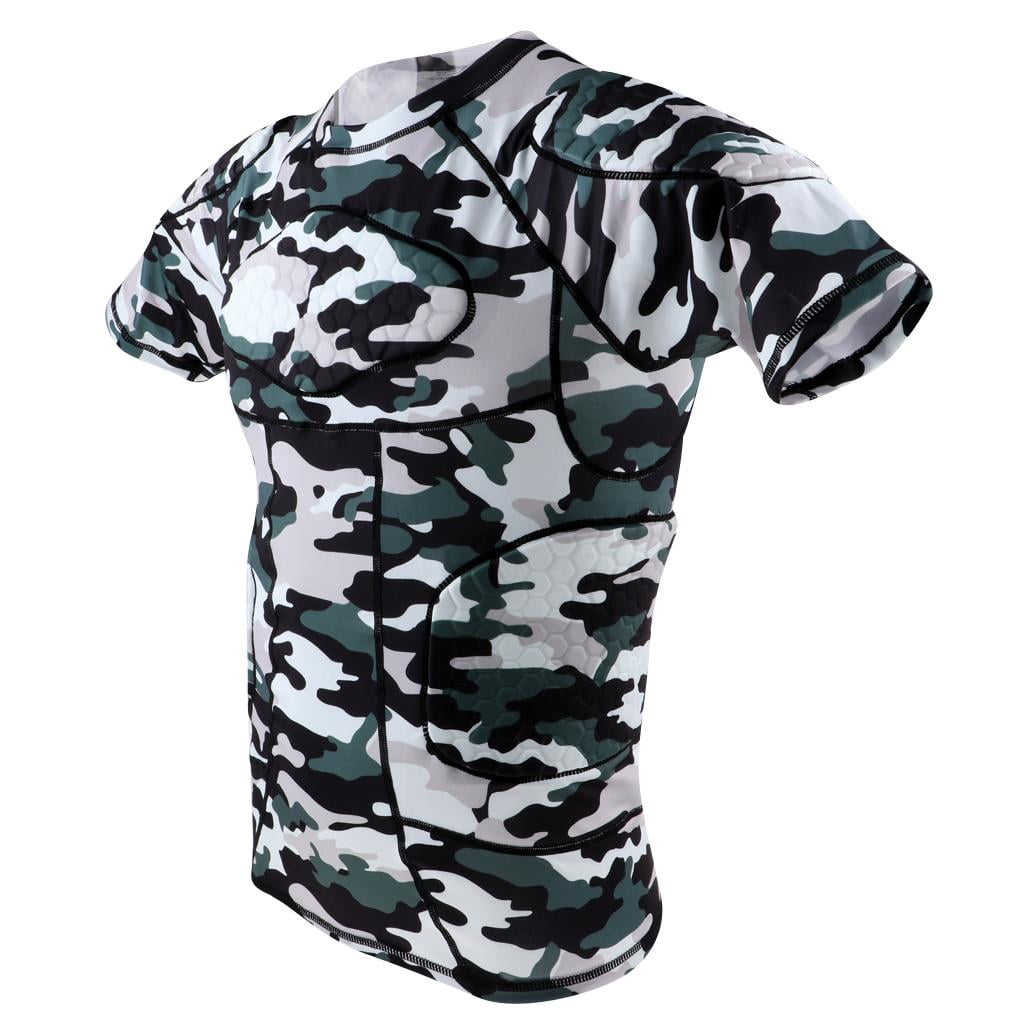 TOUY Padded Tshirt Compression Short Sleeve Basketball Football Protective Shirt 