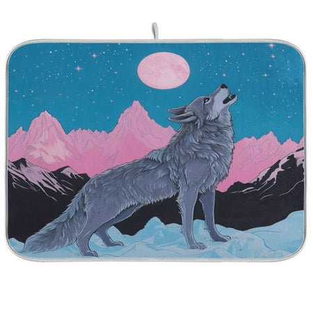

Kitchen Drying Mat 18x24In Drying Dish Mat Dish Drying Mats Kitchen Countertop Multi-Function Drain Drying Mat Kitchen Table Cool Wolf Roar