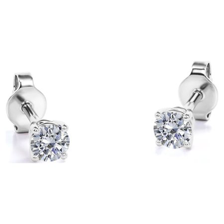 JeenMata Classic Round Brilliant Cut Lab Grown Diamond Solitaire Earrings in 18K White Gold Plating over Silver