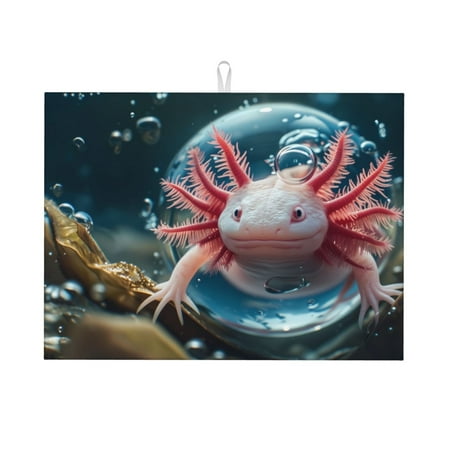 

Cauagu Dish Drying Mat 24*18 inch Absorbent Dish Drainer Kitchen Counter Dish Drying Pad for Countertops Sinks Draining Racks( Bubbles Axolotl Fantasy)
