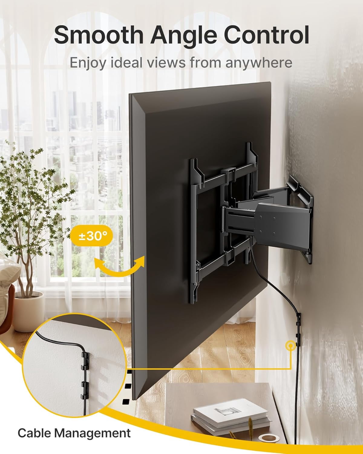 monTEK Full Motion TV Wall Mount for 37–90" TVs – Ultra Slim 1.37" Low Profile, Swivel Tilt & Extension Bracket with Dual Arms – Heavy Duty Holds Up to 185 lb, Max VESA 600x400