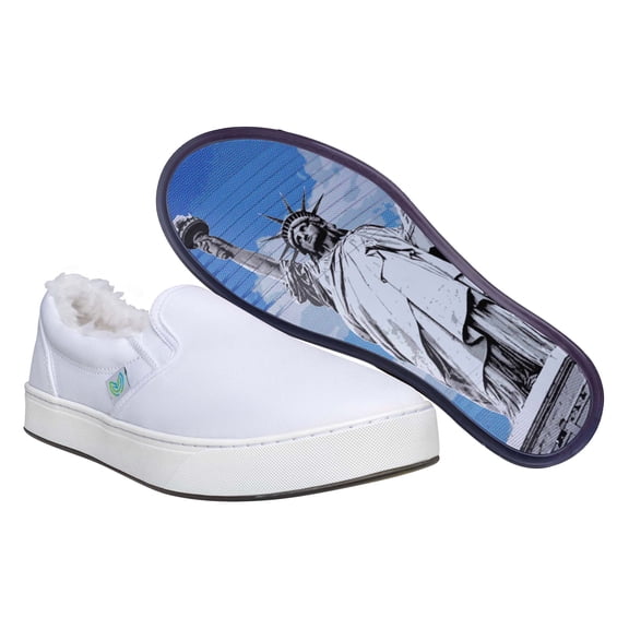 MaCae Unisex Canvas with Fur Slip on Fashion Shoe with Unique Sole Sneakers, White/New York, 5M/7W