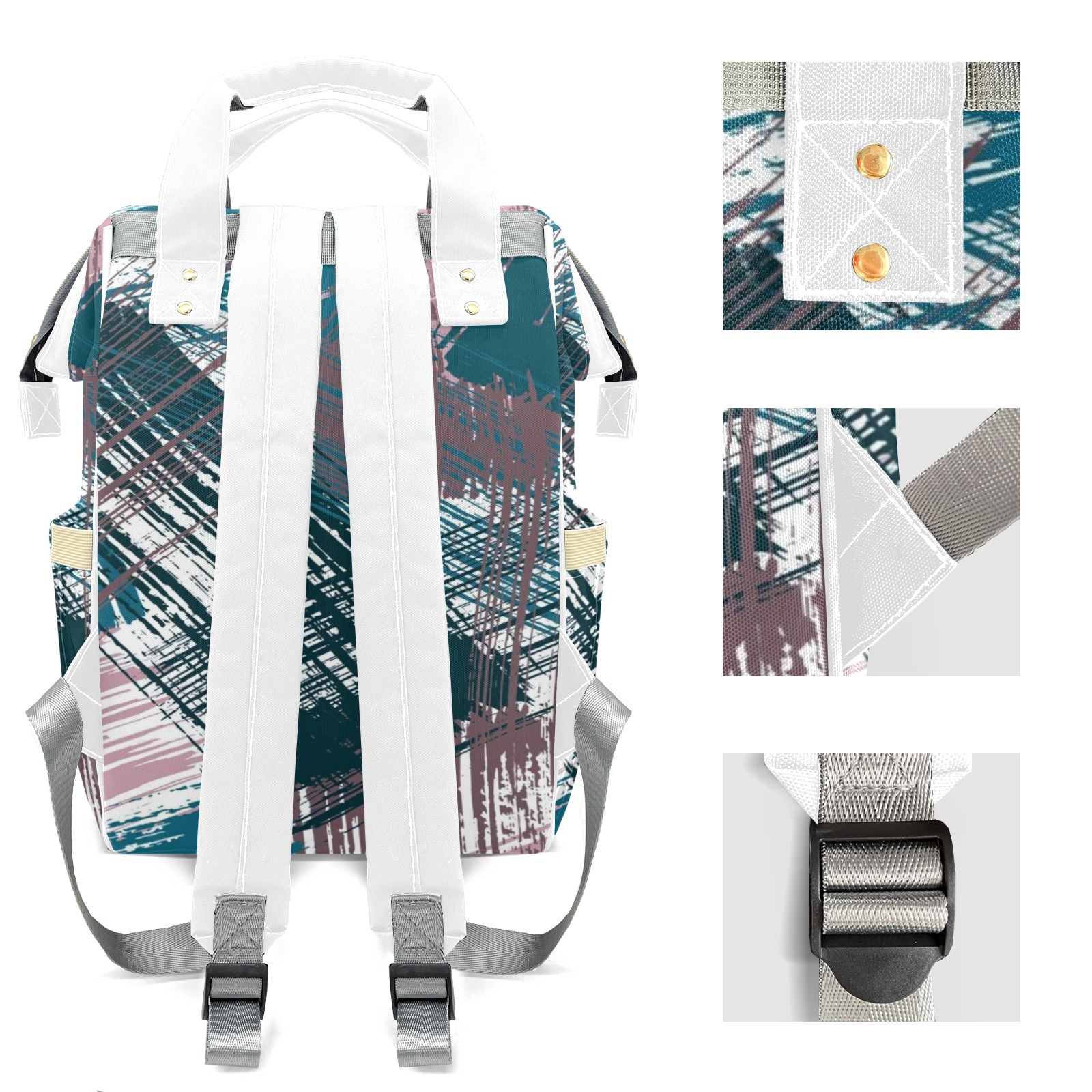 Abstract Geometric Pattern Diaper Bag Backpack – Large Capacity, Insulated Baby Bottle Pocket, Multifunctional Mommy Bag for Boys & Girls