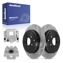 AutoShack 13.13" (333.5 mm) Rear Solid Drilled & Slotted Brake Rotors E-Coated   Calipers | Replacement for 2007-2013 Acura MDX 2010-2013 Acura ZDX | 4-PC Brake Kit | ShadowGuard