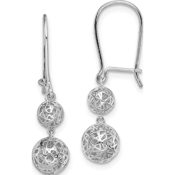 Sterling Silver Rhodium-Plated Filigree Ball Dangle Earrings (28.22 X 6.56) Made In China qe14881