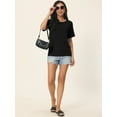 thumbnail image 3 of Unique Bargains Women's Short Sleeve T Shirts Basic Knit Tops Loose Solid Color Blouse S Black, 3 of 6