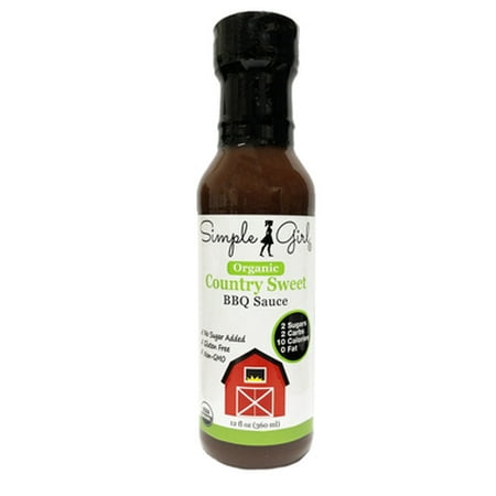 Simple Girl Organic Country Sweet 12oz (Low Sugar, Low Carb, BBQ Sauce, No Sugar Added, Gluten Free, Non GMO, 0