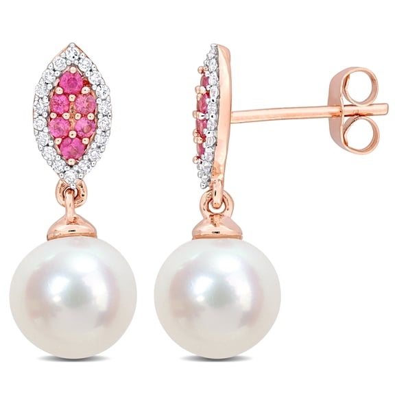 Everly Women's Cultured Freshwater Pearl Pink Sapphire & Diamond 14k Rose Gold Drop Earrings