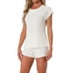 thumbnail image 4 of INSPIRAR CHIC Conjuntos de Pijamas de Mujer de Manga Corta con Pantalones Cortos 2 Piezas Suaves Cuello Redondo Ropa de Casa M Blanca, 4 of 5