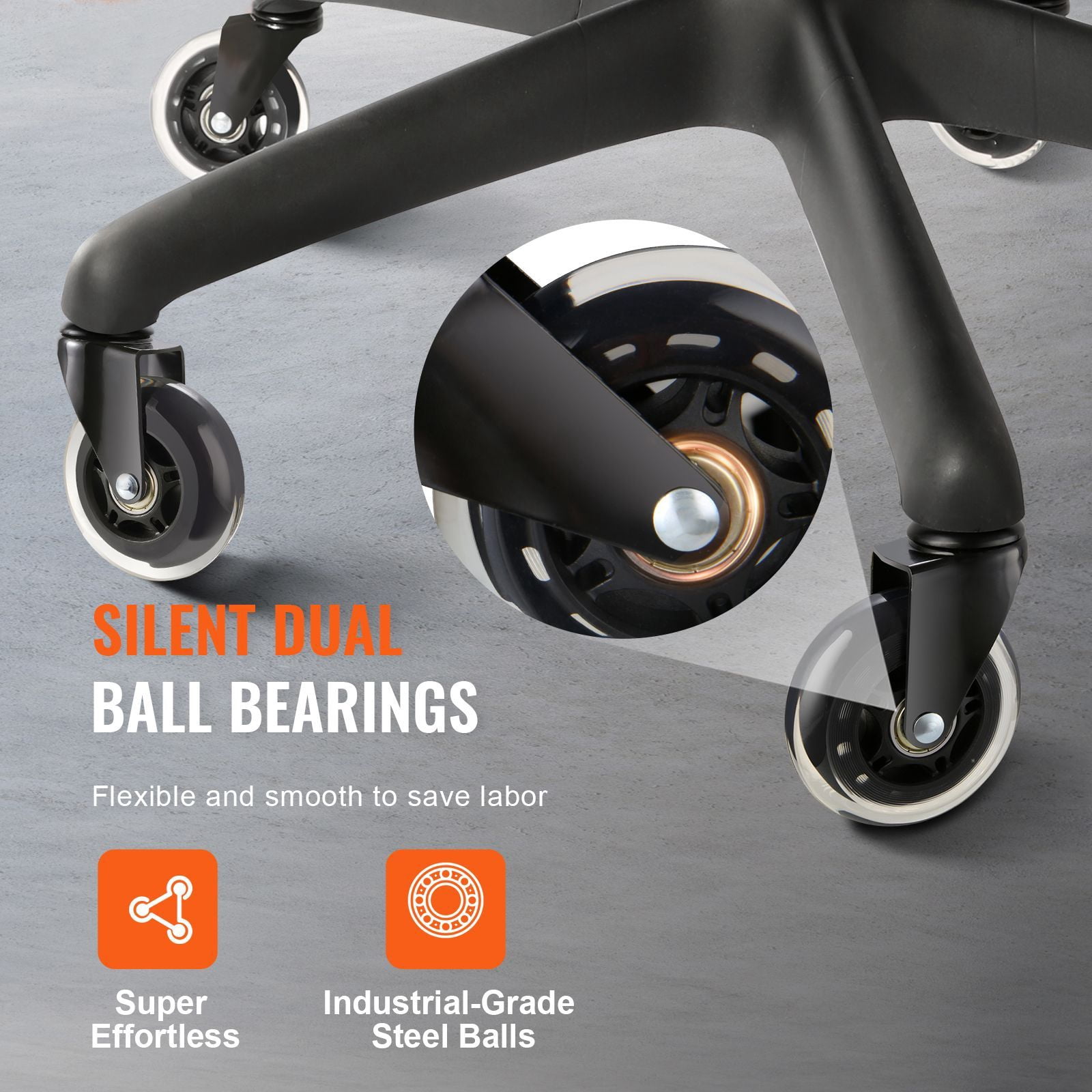 Caster Wheels 5-Pack, 360° Swivel with Dual Ball Bearings, Polyurethane One-Time Molded, 130 lbs Capacity, Universal Stem for Office Chair Replacement