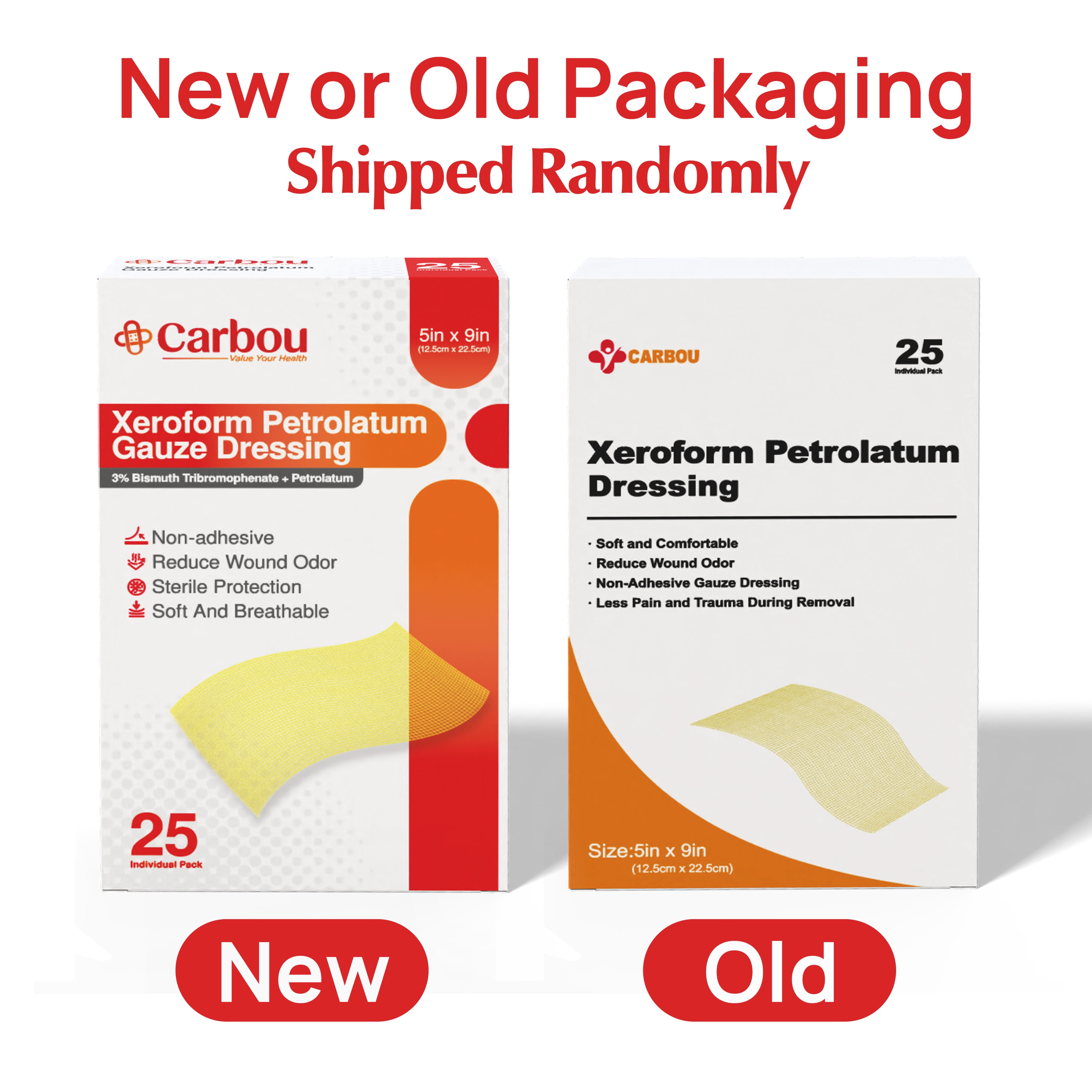 Carbou 5"x9" 25pcs Medical Xeroform Petrolatum Dressing,Non-Adherent Gauze Pads