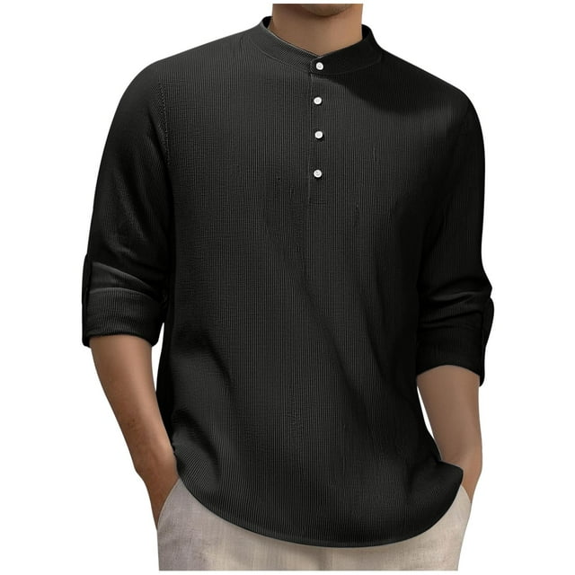 Dagugfen Plus Size Shirts for Men Striped Long Sleeve Button V Neck Slim Lightweight Casual Work Tops