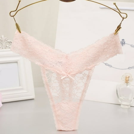 Pavied Cotton Underwear Thongs for Women Women Lace Large Size Women Thong T Pants Transparent Lace Cotton Panties Plus Size Underwear Cheeky Underwear Beige 2XL