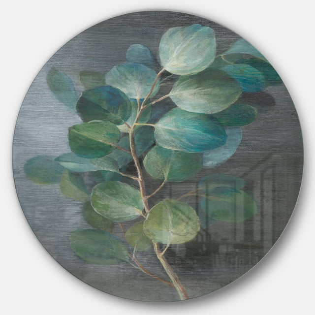 Designart 'Fresh leaves I' Art Mural Rond en Métal Style Ferme