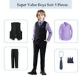 thumbnail image 4 of ETHAN Boy's 5-Piece Suit Boys' Formal Suit Set with Vest Pants and Tie Toddler Formal Dresswear Set Purple 16 Years, 4 of 7