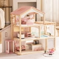 thumbnail image 3 of Robud Doll House, Wooden Dollhouse with 6 Rooms, 29-pcs Furniture Set, Working Elevator, Garage, Swimming Pool, Ideal Gift for Kids Ages 3+ (Dreamy Pink), 3 of 8