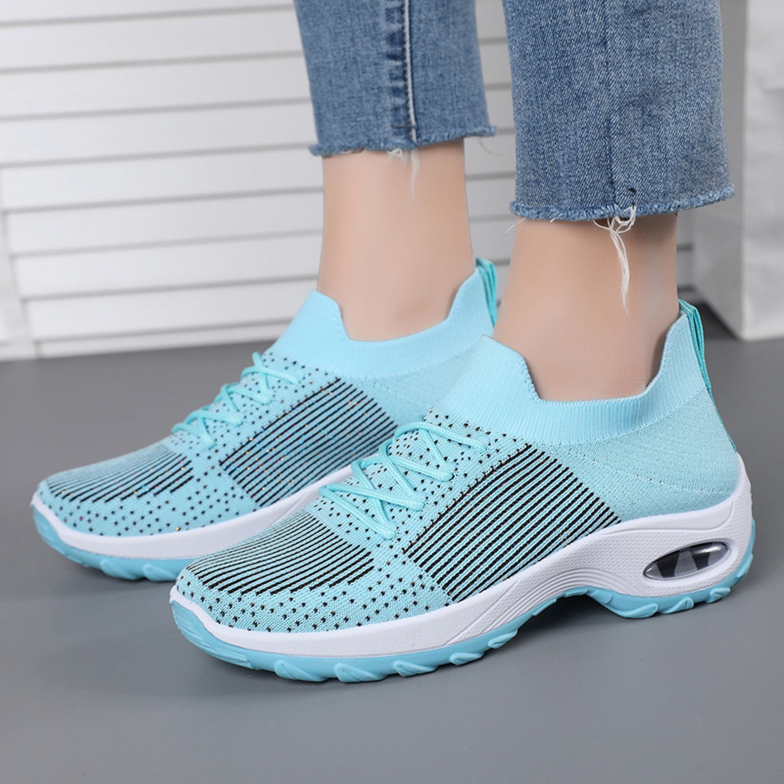 Gubotare Women'S Walking Shoes Womens Walking Shoes Sock Sneakers Daily  Shoes Pull-on Lightweight Comfy Breathable,Light Blue 8 