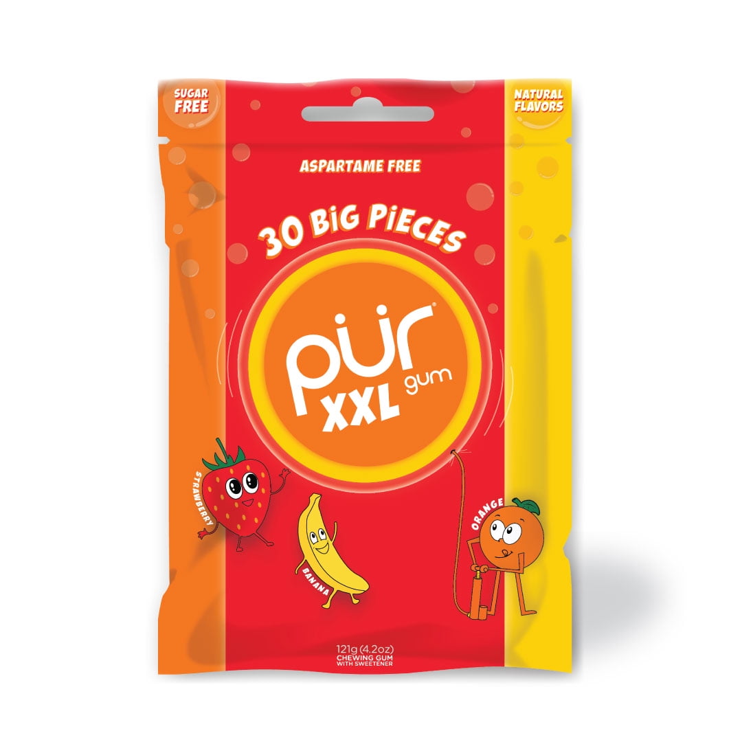 PUR XXL Gum Sugar Free Chewing Gum with Xylitol - Natural Fruit Flavors - 30 Pieces (Pack of 1)
