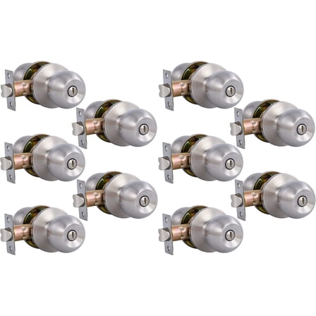 Interior Privacy Door Knobs, 10 Pack - Keyless Locking Ball-Satin Nickel Finish