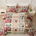 thumbnail image 4 of Smuge Christmas Quilt Sets King Size Deer Bedding Sets Snowflake Wreath Xmas Bedspread Lightweight Coverlet with 2 Pillow Shams, Red Beige Green, 4 of 7