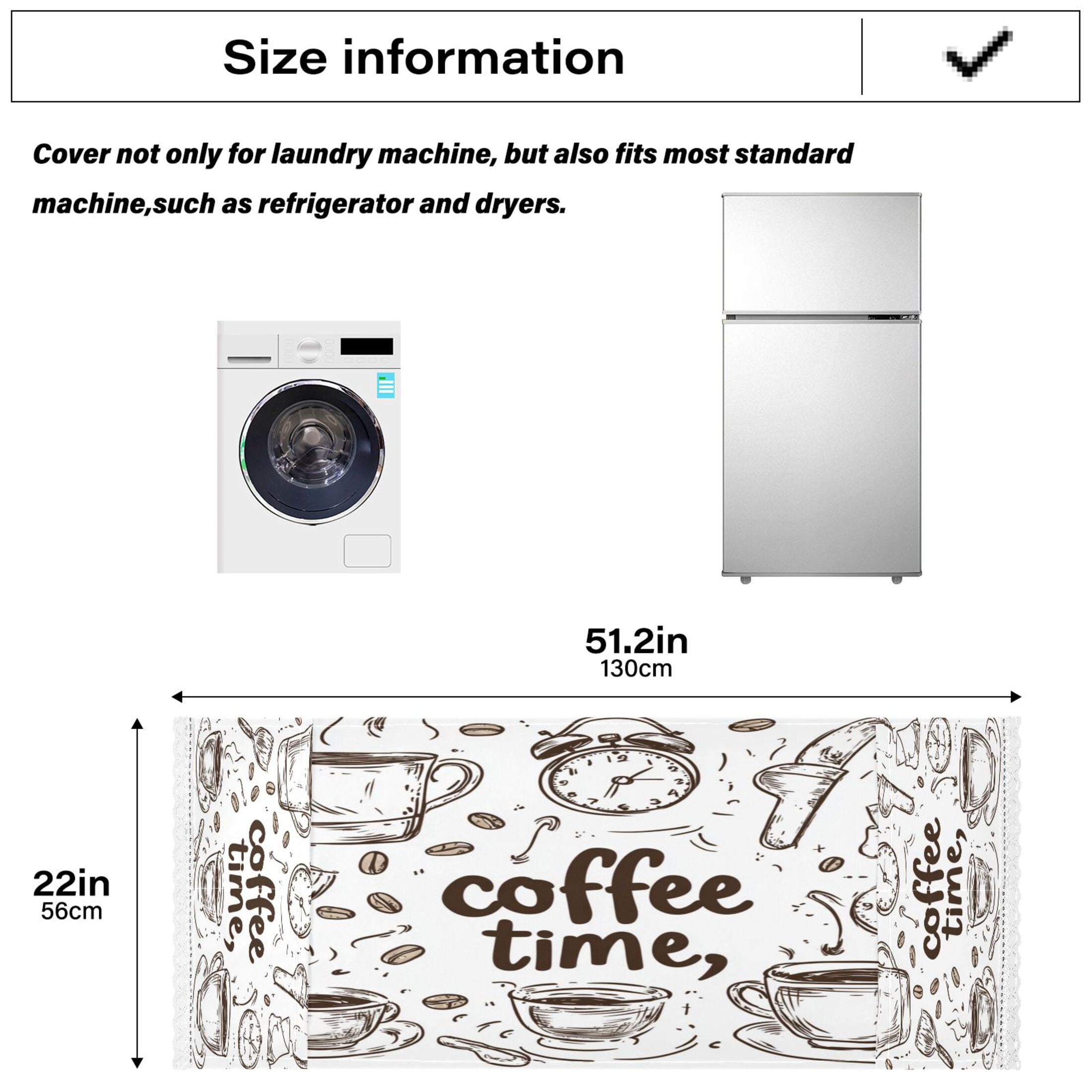 Coffee Time NowWasher and Dryer Covers Dust-Proof and Oil Resistant Fridge Cover with 4 Storage Pockets Washing Machine Top Cover for Laundry Kitchen Home 51.2 x 22 In