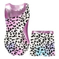 thumbnail image 2 of Doomiva Kids Girls 2 Pcs Gymnastics Dance Sports Outfit One Piece Sleeveless Leotard with Shorts Gym Activewear Leopard Colorful 8, 2 of 4