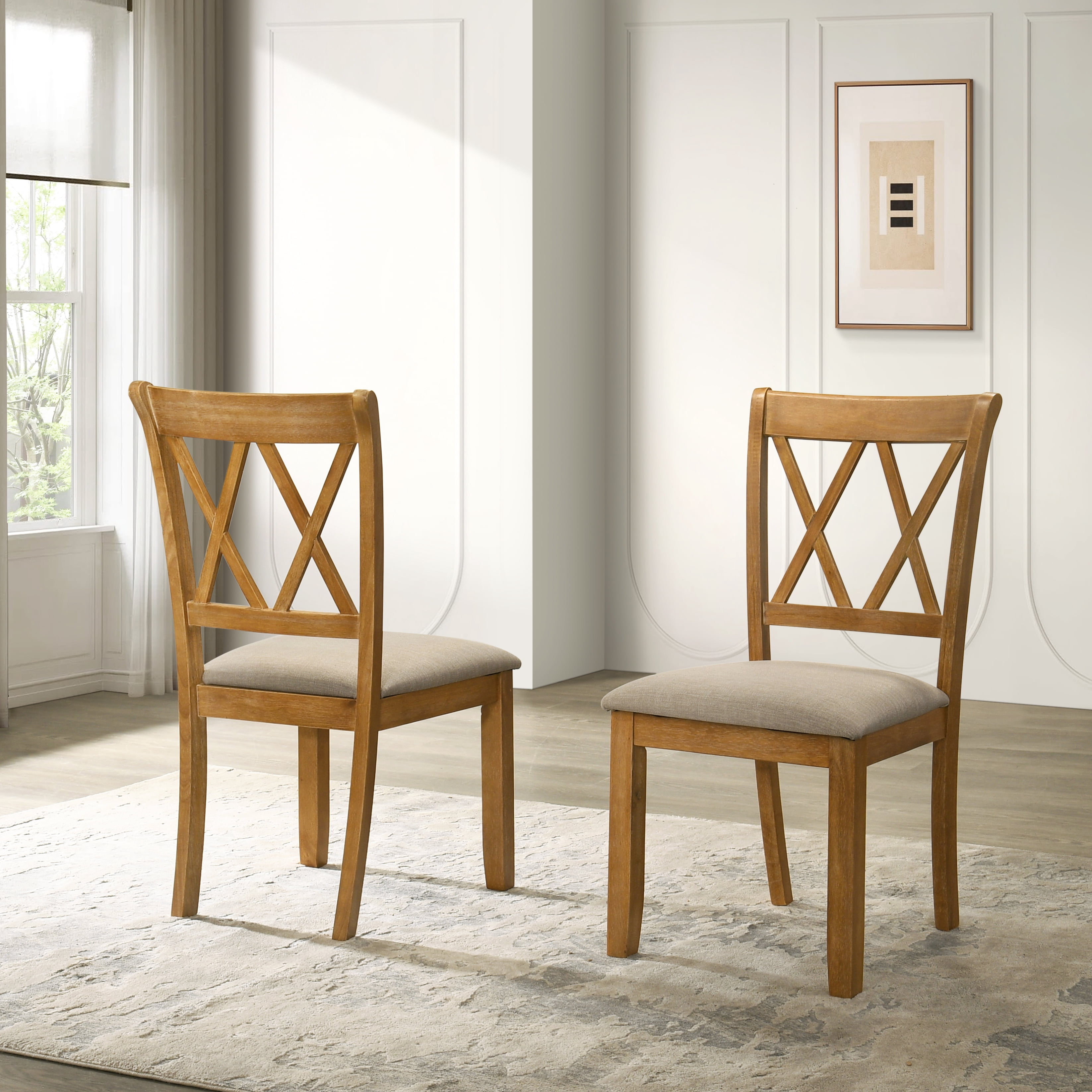 Roundhill Furniture Windvale Dining Chair, Set of 2, Cottage Oak