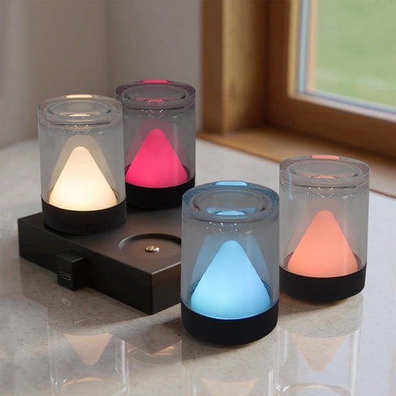 Postluck 4-Pcs 3'' Crystal Clear RGB Colorful LED Night Lights with Magnetic Charging Dock for Atmosphere Decoration