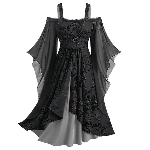 Renaissance Gothic Dresses for Womens Off Shoulder Lace Bat Sleeve Dresses Medieval Cosplay Dress 2025 Vacation Steampunk Victorian Dresses