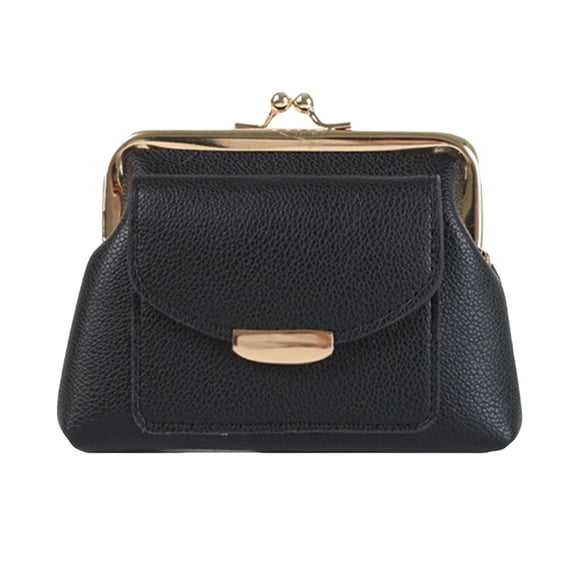 Zznnkj Women's Retro Pebbled PU Leather Kiss-Lock Clutch Bag with Front Flap Pocket, Structured Top Handle Purses Handbags