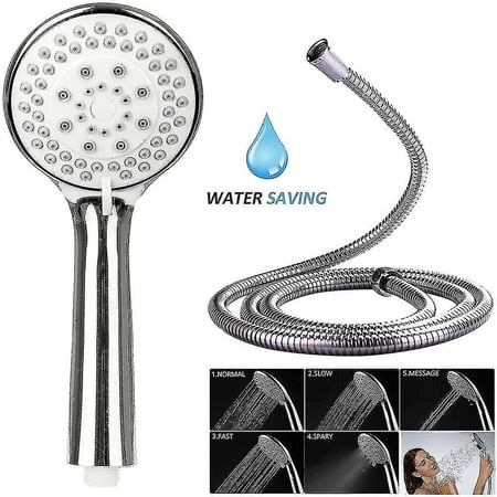 1.5m Shower Head 5 Mode Function Chrome Anti-limescale Hand Set / Hose ...